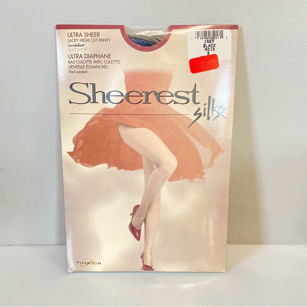 Phantom Sheerest Silks Pantyhose Ultra Sheer Size B Black Lacey Cut Panty.